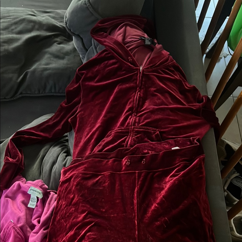 Red Velvet Hooded Jumpsuit